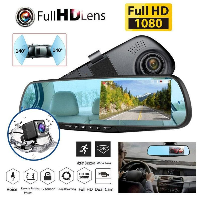 Oglinda Retrovizoare Cu Camera Video DVR Fata-Spate Pentru Monitorizare Trafic Full HD Cu G-Senzor Si Ecran 4.3 Inch + CADOU card memorie 32GB