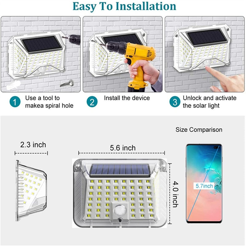 Set 4 Lampi Solare 80 LED, Luminozitate Puternica, 3 Moduri de Lumina, Protectie IP66