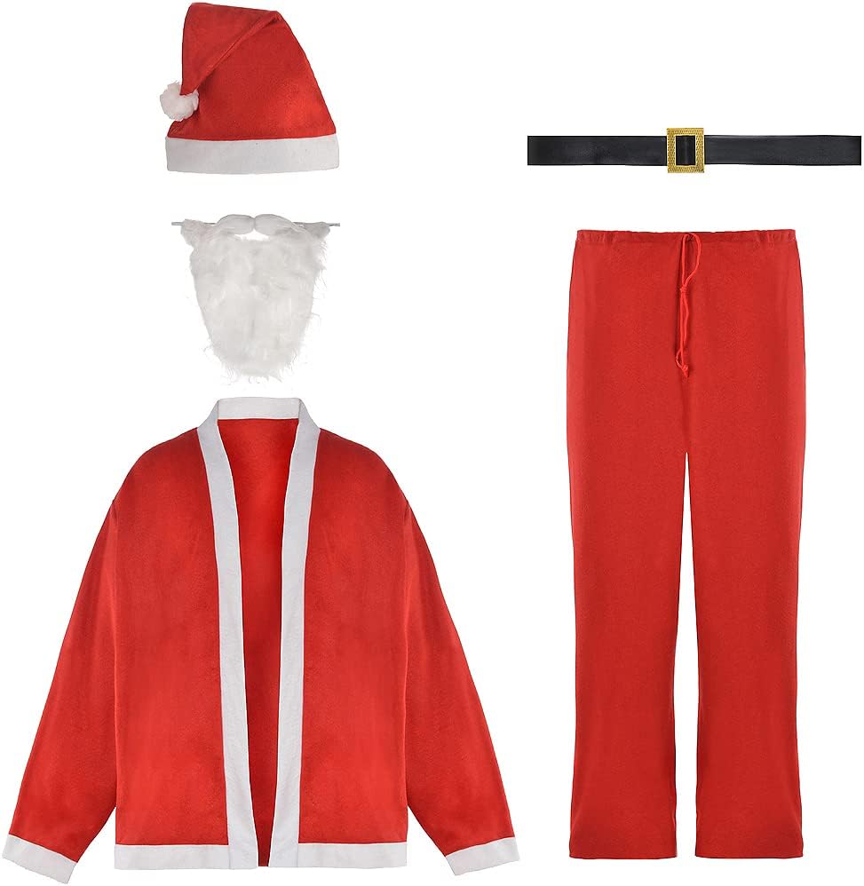 Costum Mos Craciun, Marime Universala, 5 Piese, Rosu/Alb