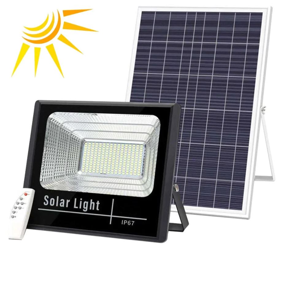 1+1 GRATIS: Proiector LED cu Panou Solar VELORA , 50W, Control Prin Telecomanda, Senzor Crepuscular + Accesorii+ Lampa Solara 100x Led CADOU
