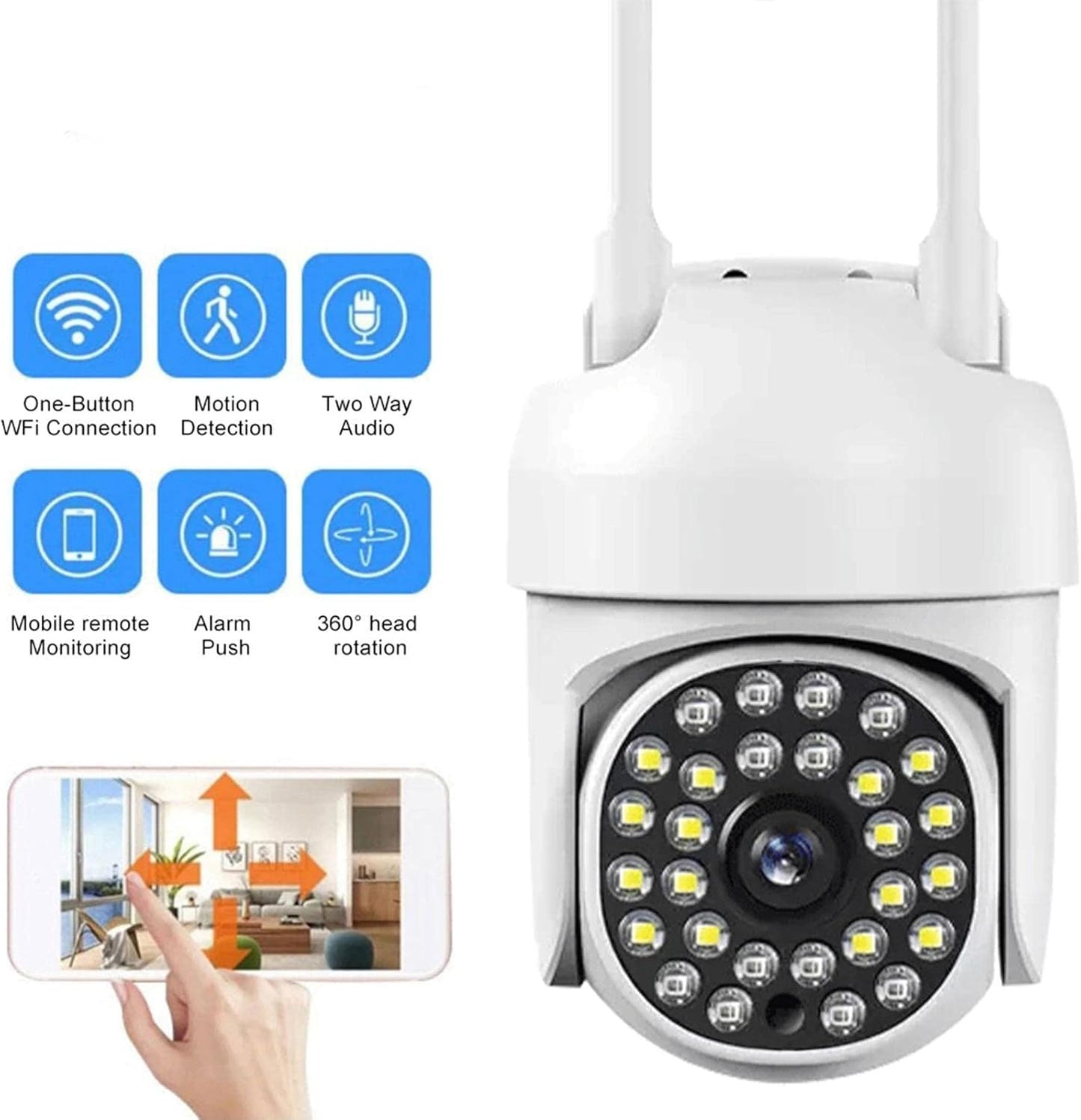 Camera De Supraveghere Jortan JT8161QJ, Cu Senzor de Miscare, Conexiune Wifi, Vizualizare Live Pe Telefon + Card 64 GB CADOU