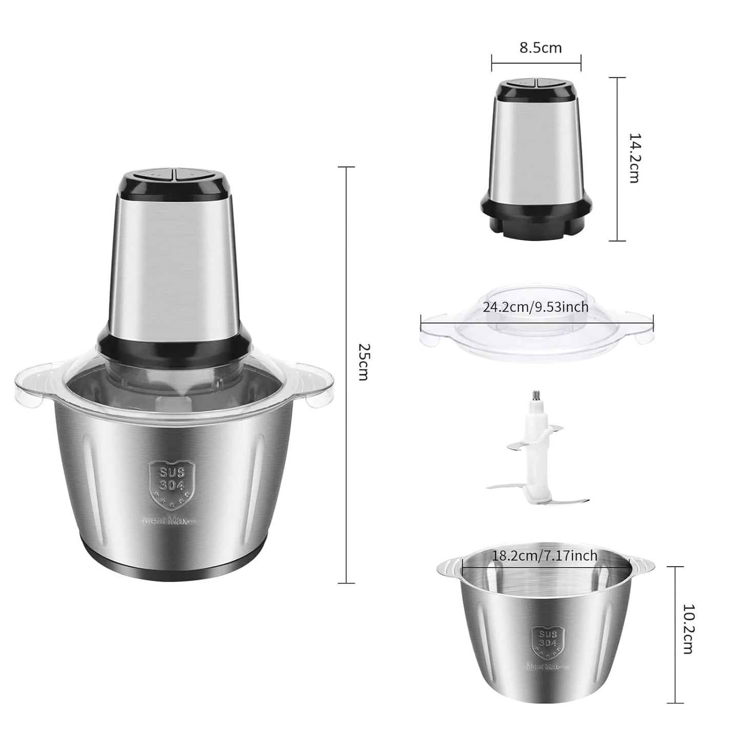 Tocator Electric Multifunctional,Capacitate 5L, Pentru Carne, Fructe si Legume, Bol Din Inox,Putere 1000W