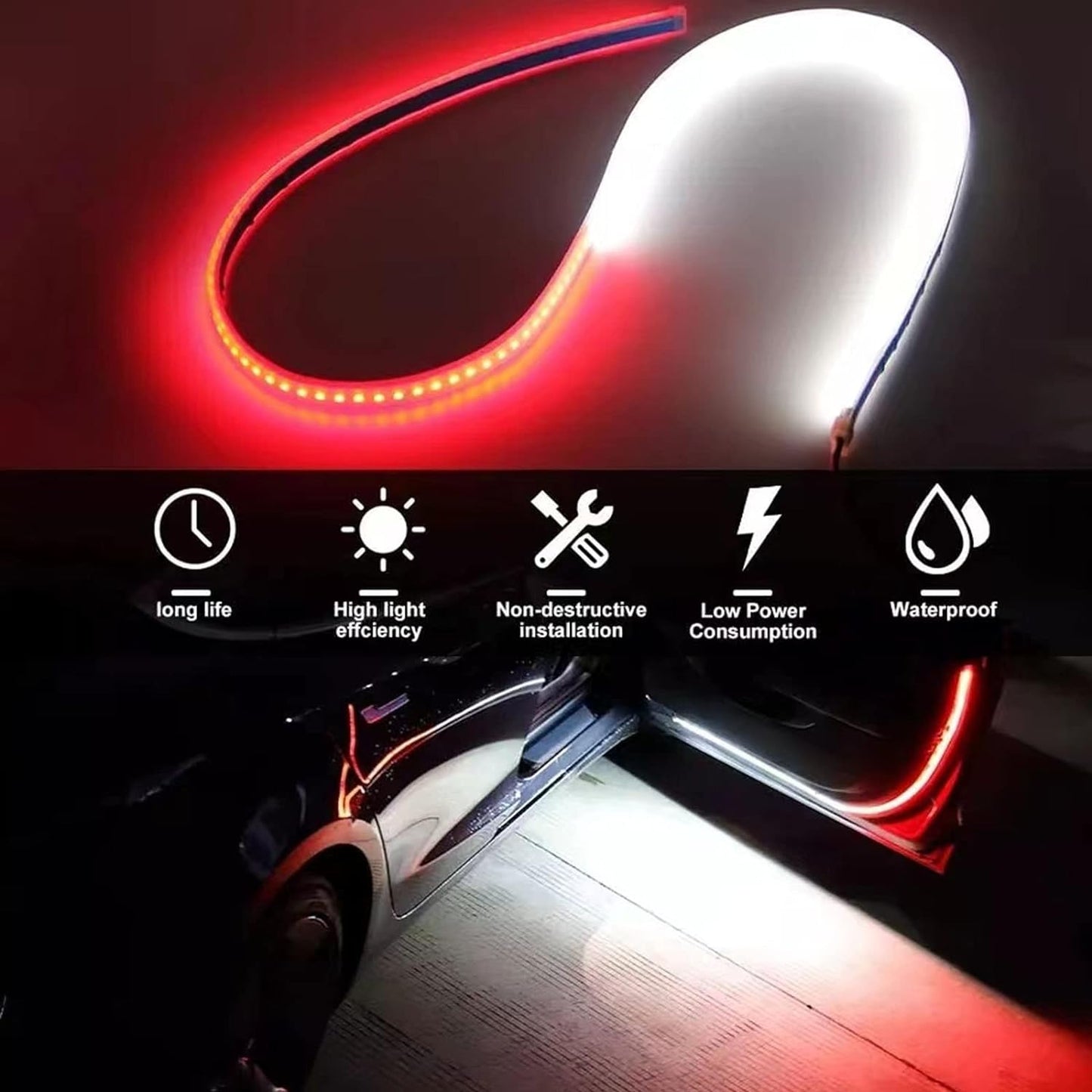 1+1 GRATIS: Banda Luminoasa Pentru Usi Autovehicul cu 3 Moduri De Iluminare