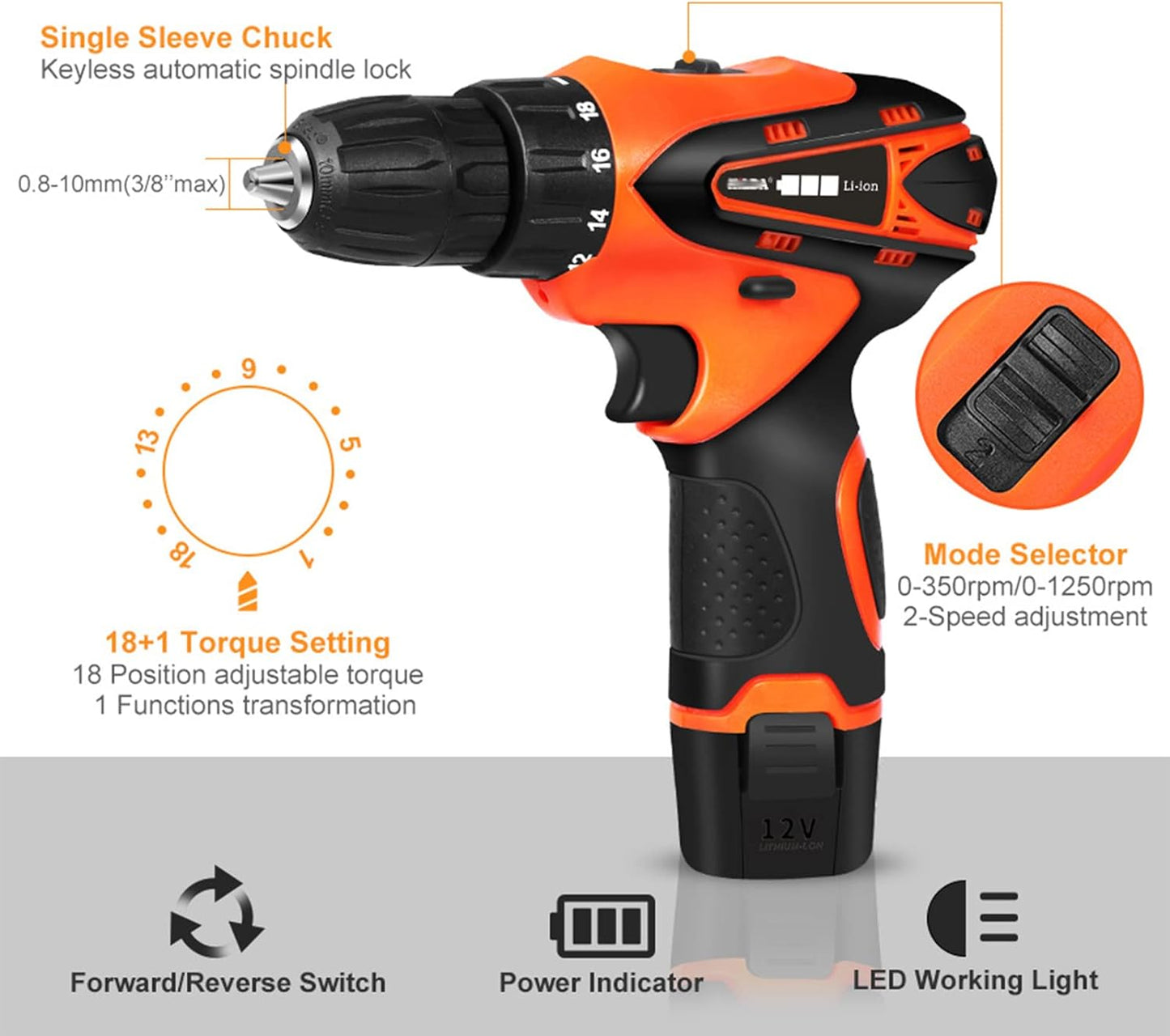 Bormasina Electrica cu 2 Acumulatori, 12V, 25 De Accesorii + Geanta De Transport Inclusa