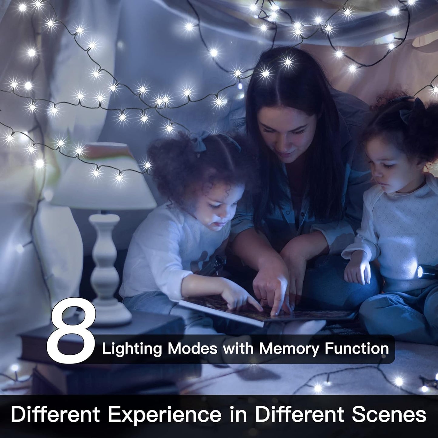 Instalatie De Craciun, Tip Sirag, Pentru Interior sau Exterior, 8 Jocuri de Lumini, Alb Rece, 500 LED, 34 m