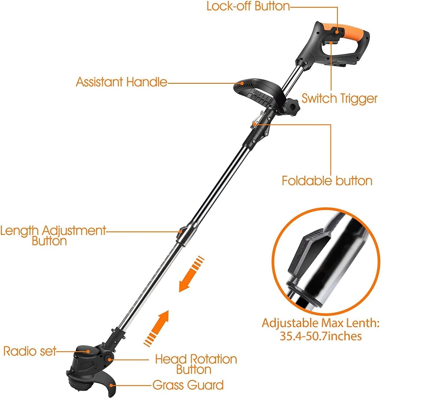 Motocoasa Portabila Cu 2 BATERII, Putere 800W, Cu Brat Extensibil, Pentru Gazon, 8 Accesorii