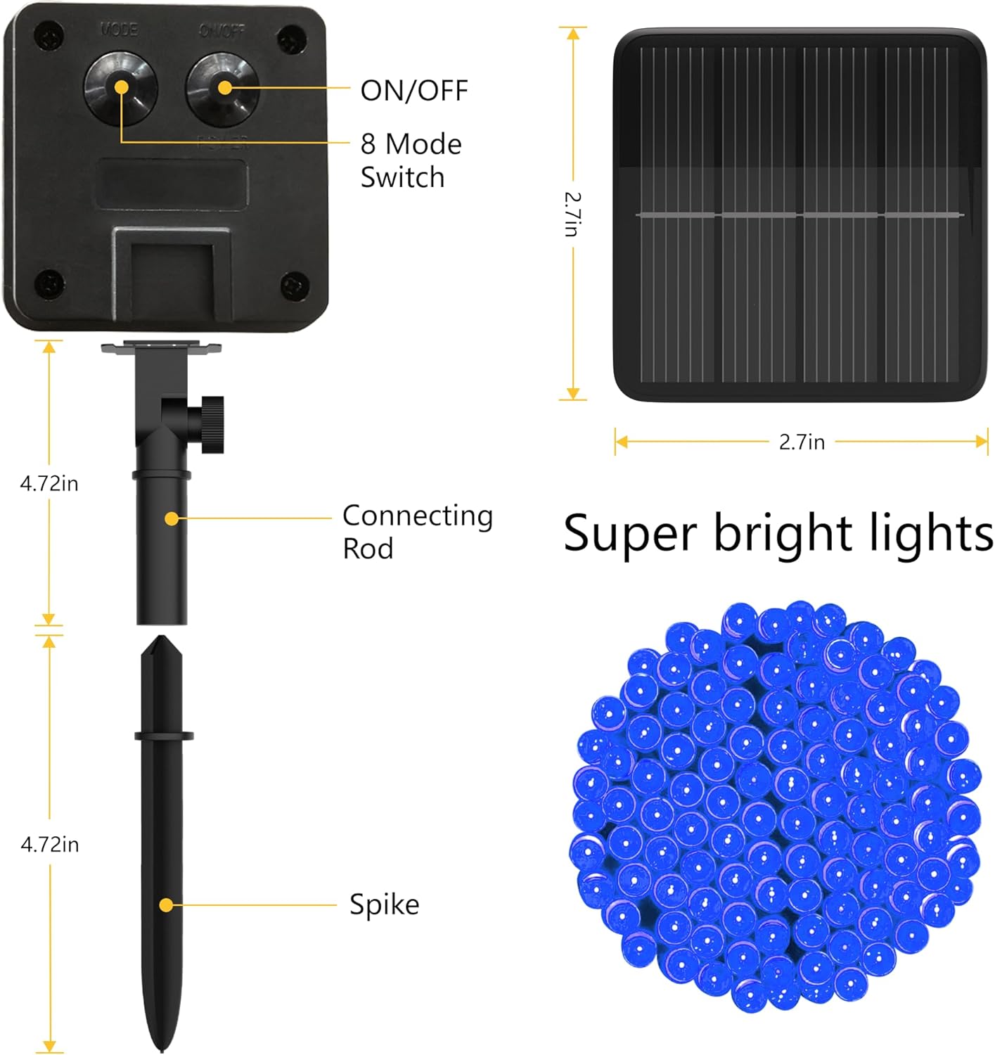 Instalatie De Craciun, Cu Incarcare Solara, 100 LED, Albastru, 10m, 1+1 CADOU
