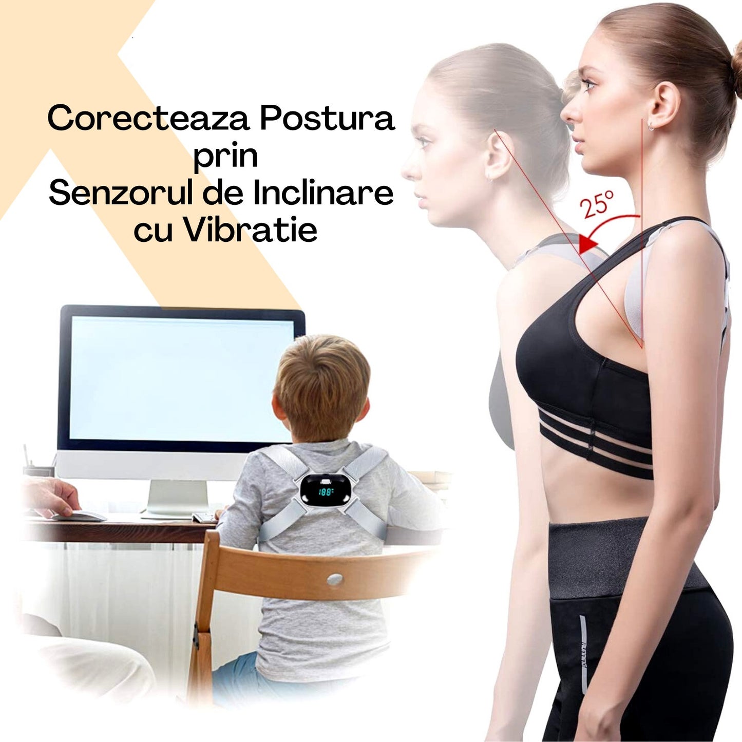 Centura Corectoare Pentru Spate, Cu Afisaj LCD Si Senzor De Vibratie