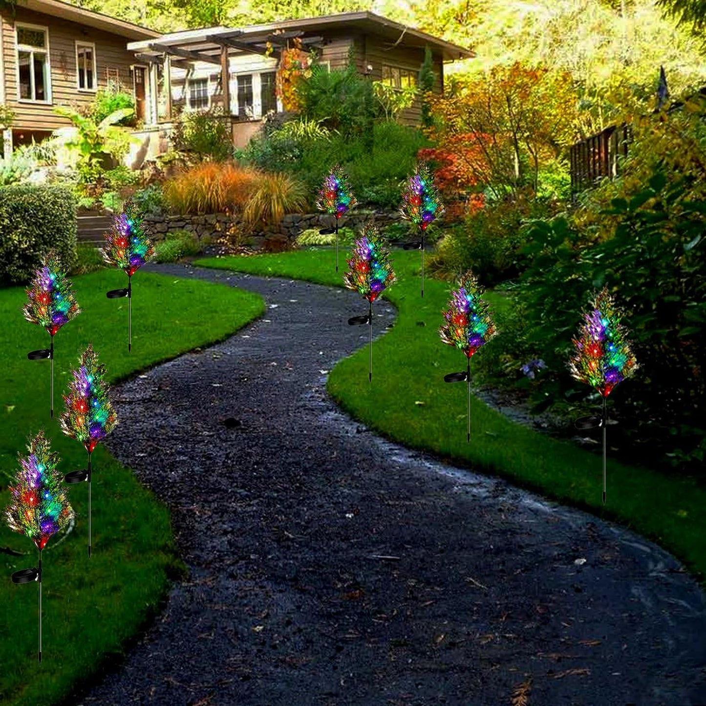 1+1 GRATIS:Bradut cu Lumini RGB, Incarcare Solara, Panou Solar Inclus, Lumini Multicolore, 74 cm Inaltime