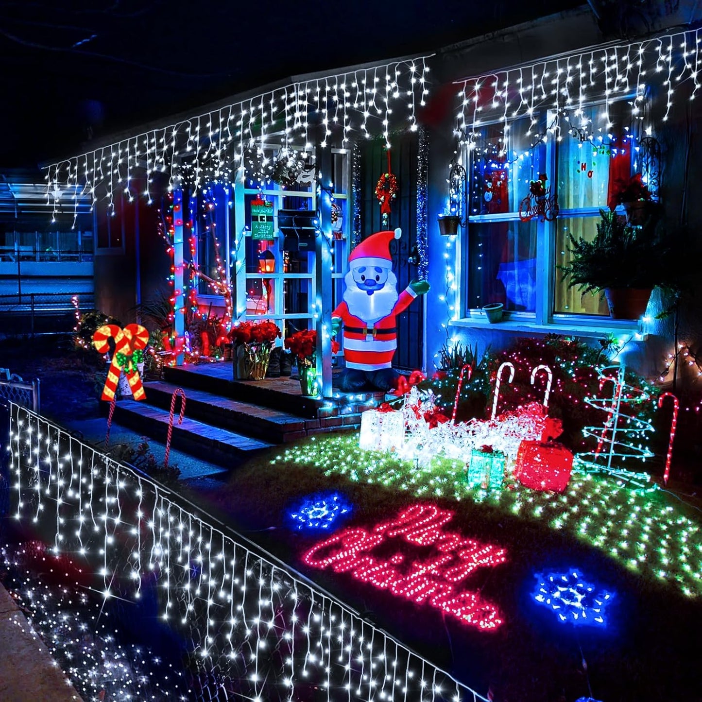 Instalatie de Craciun, Tip Turturi, 8 Jocuri de Lumini, Interior sau Exterior, 8m x 0.6m, Alb Rece