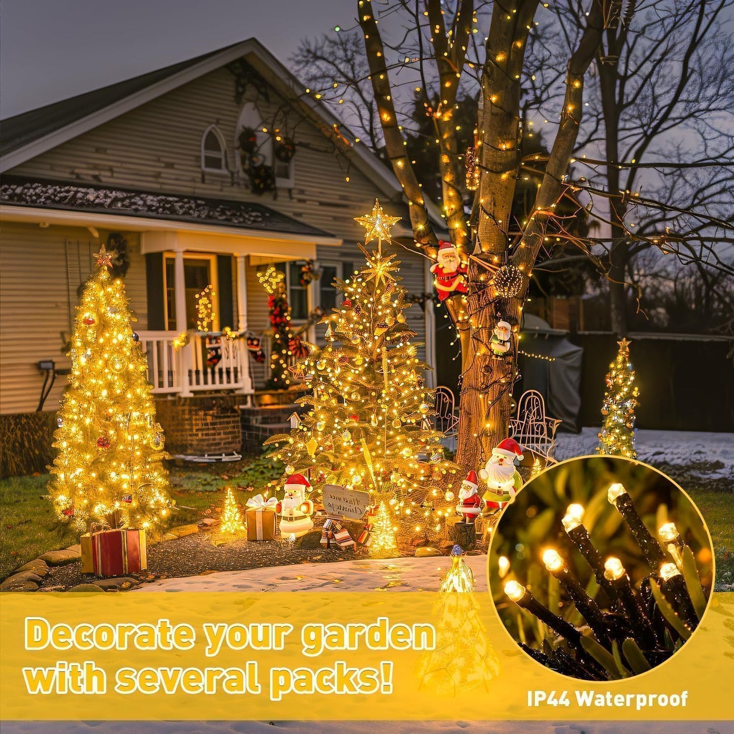 1+1 GRATIS:Instalatie De Craciun, Tip Rola, Cu 500 LED-uri Mari, Interior sau Exterior, Rezistenta La Vreme Rea, 50 m, Alb Cald