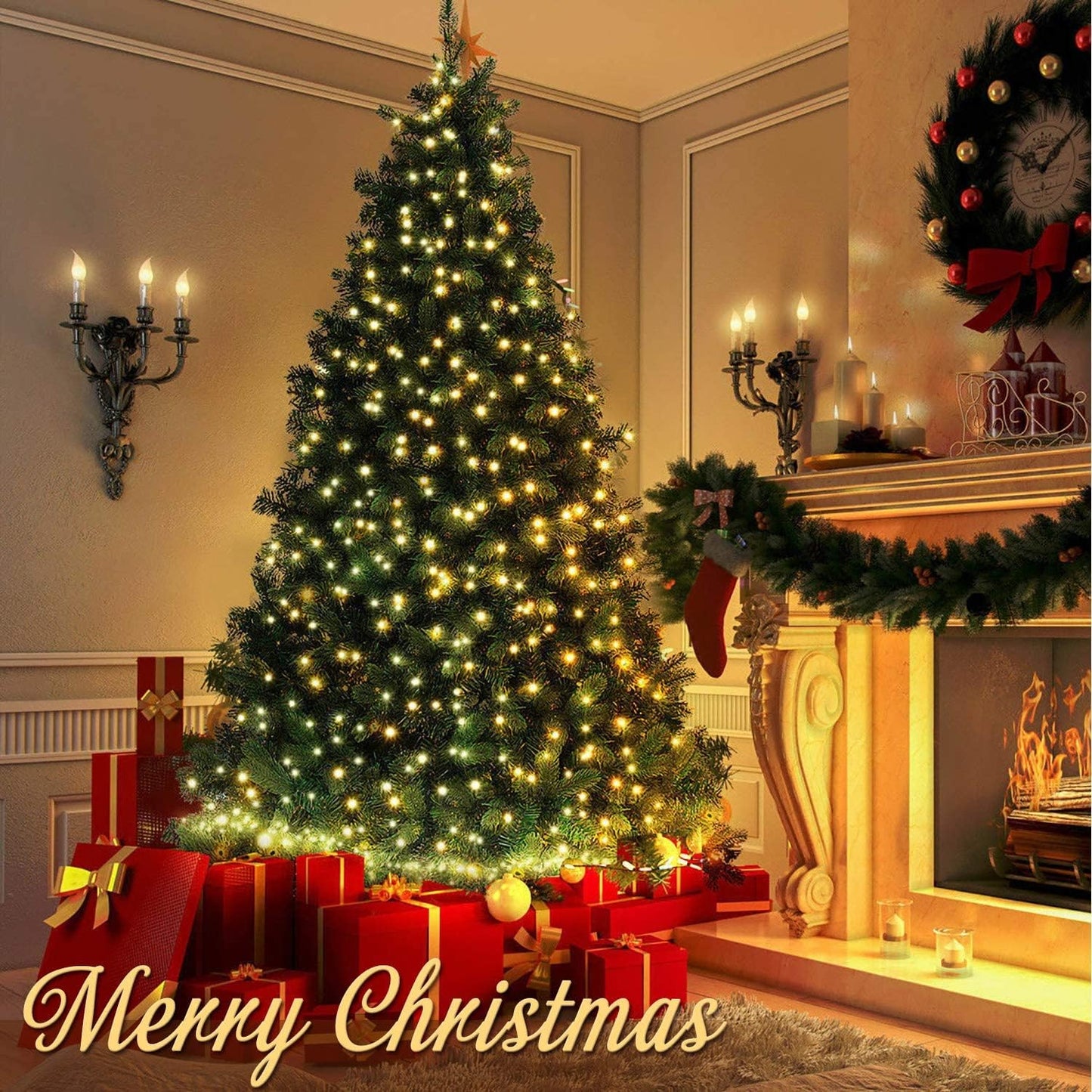 Instalatie De Craciun, Tip Sirag, Pentru Interior sau Exterior, 8 Jocuri de Lumini, Alb Cald, 500 LED, 40 m