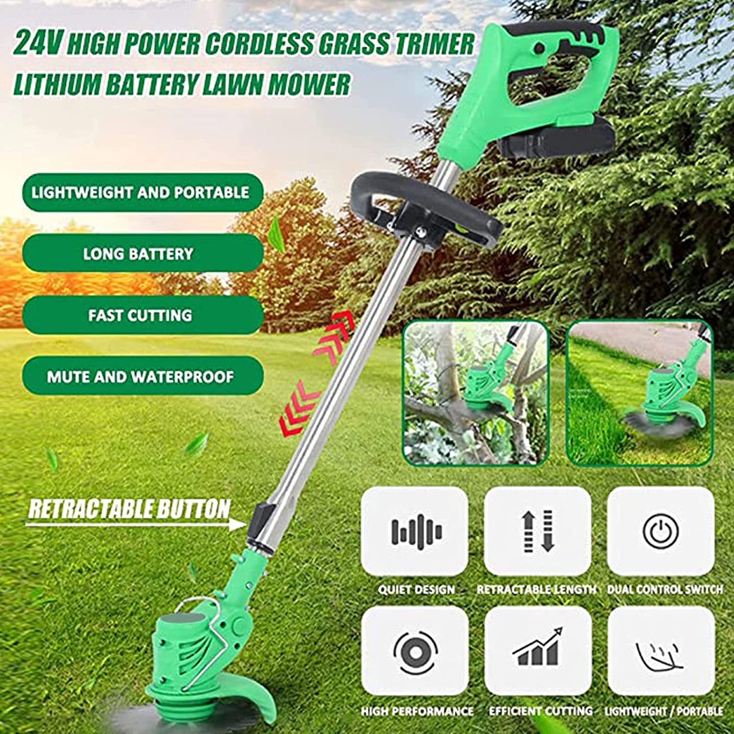 Motocoasa Portabila Cu 2 BATERII, Putere 800W, Cu Brat Extensibil, Pentru Gazon, 8 Accesorii
