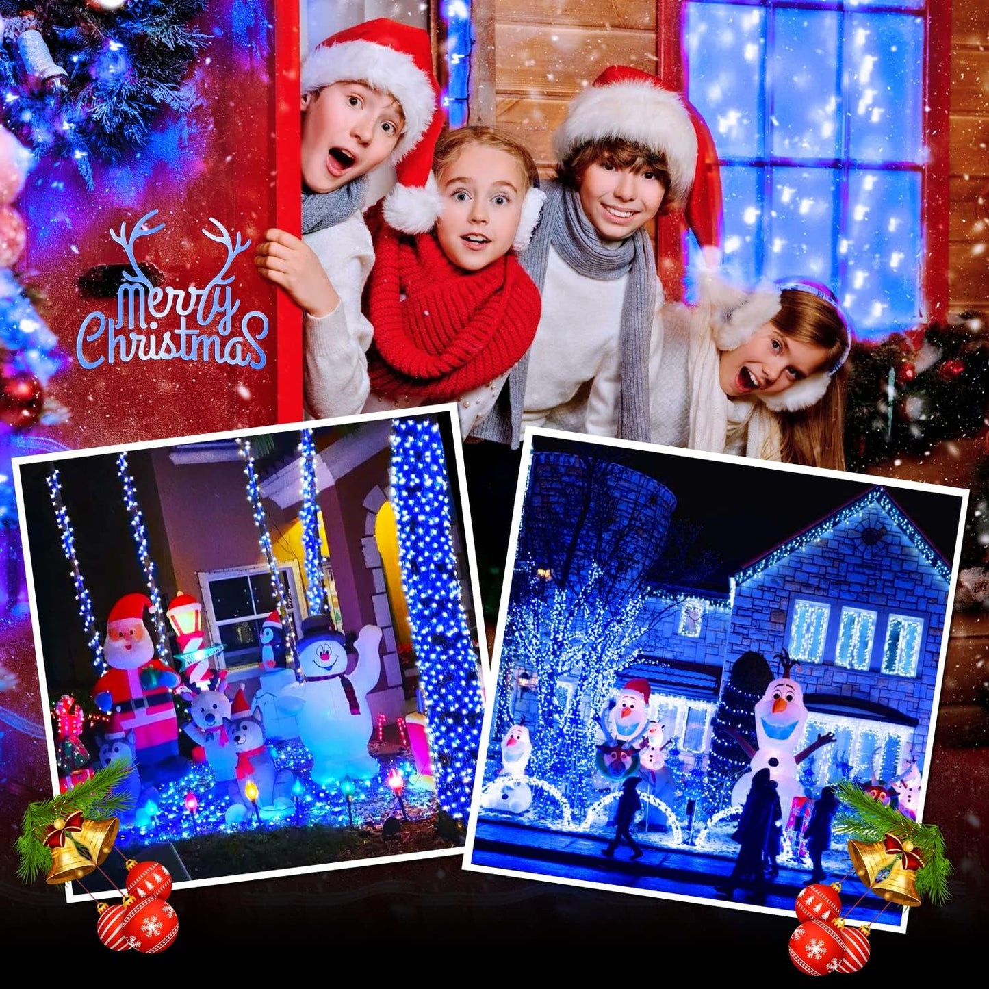 Instalatie De Craciun, Tip Rola, Cu 300 LED-uri Mari, Interior sau Exterior, Rezistenta La Vreme Rea, 30 m, Albastru Regal