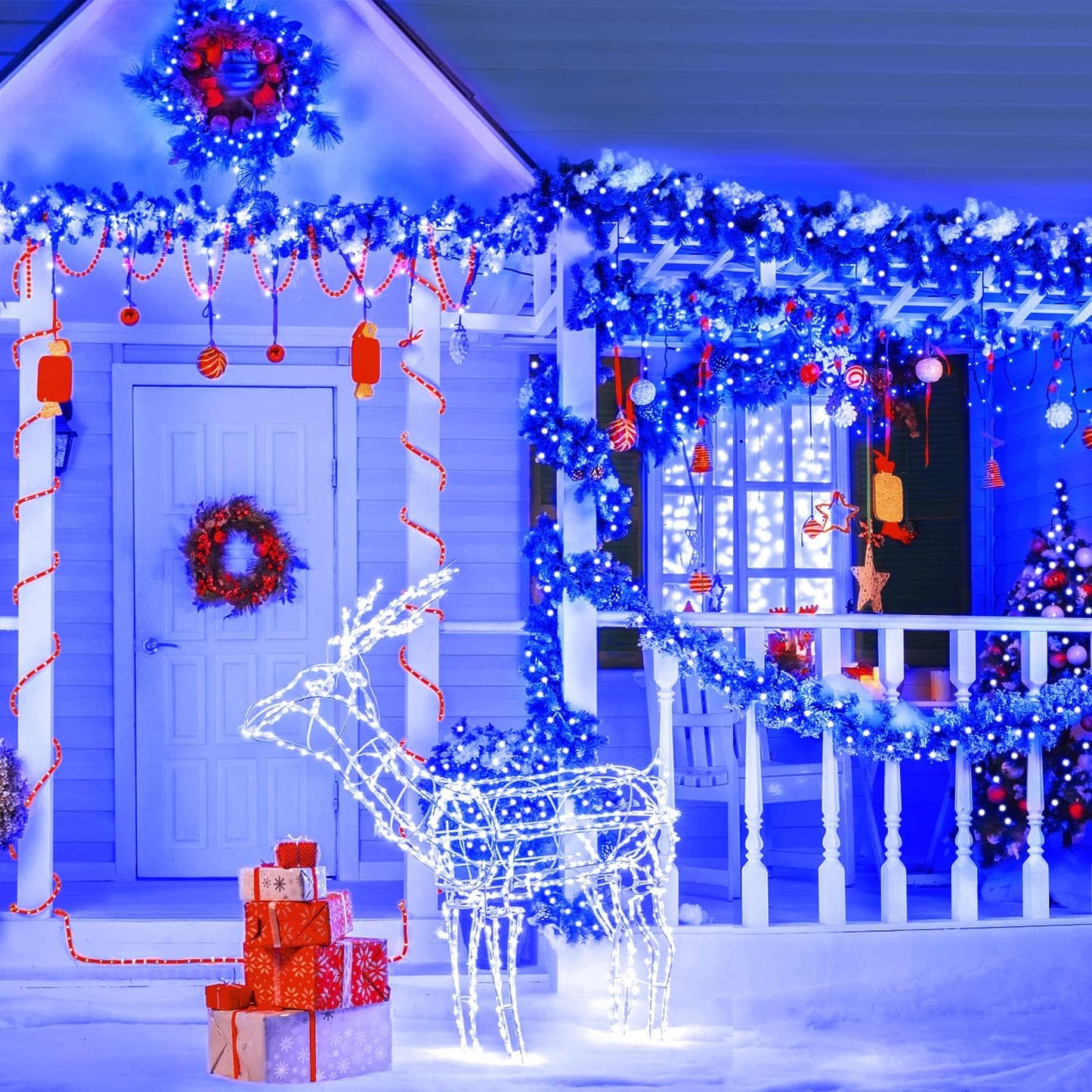 Instalatie De Craciun, Tip Rola, Cu 300 LED-uri Mari, Interior sau Exterior, Rezistenta La Vreme Rea, 30 m, Albastru Regal