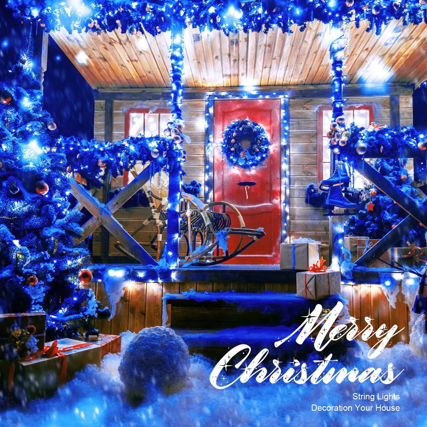 Instalatie De Craciun, Tip Rola, Cu 300 LED-uri Mari, Interior sau Exterior, Rezistenta La Vreme Rea, 30 m, Albastru Regal