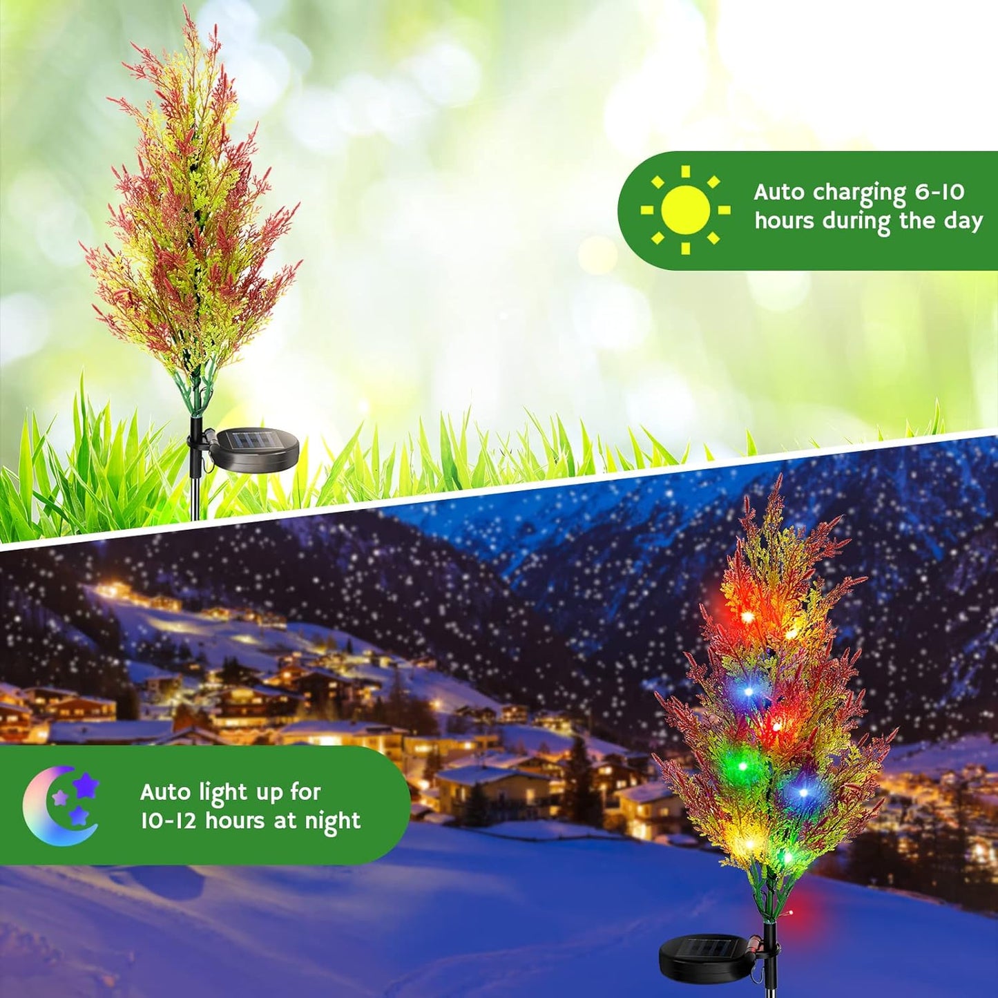 1+1 GRATIS:Bradut cu Lumini RGB, Incarcare Solara, Panou Solar Inclus, Lumini Multicolore, 74 cm Inaltime