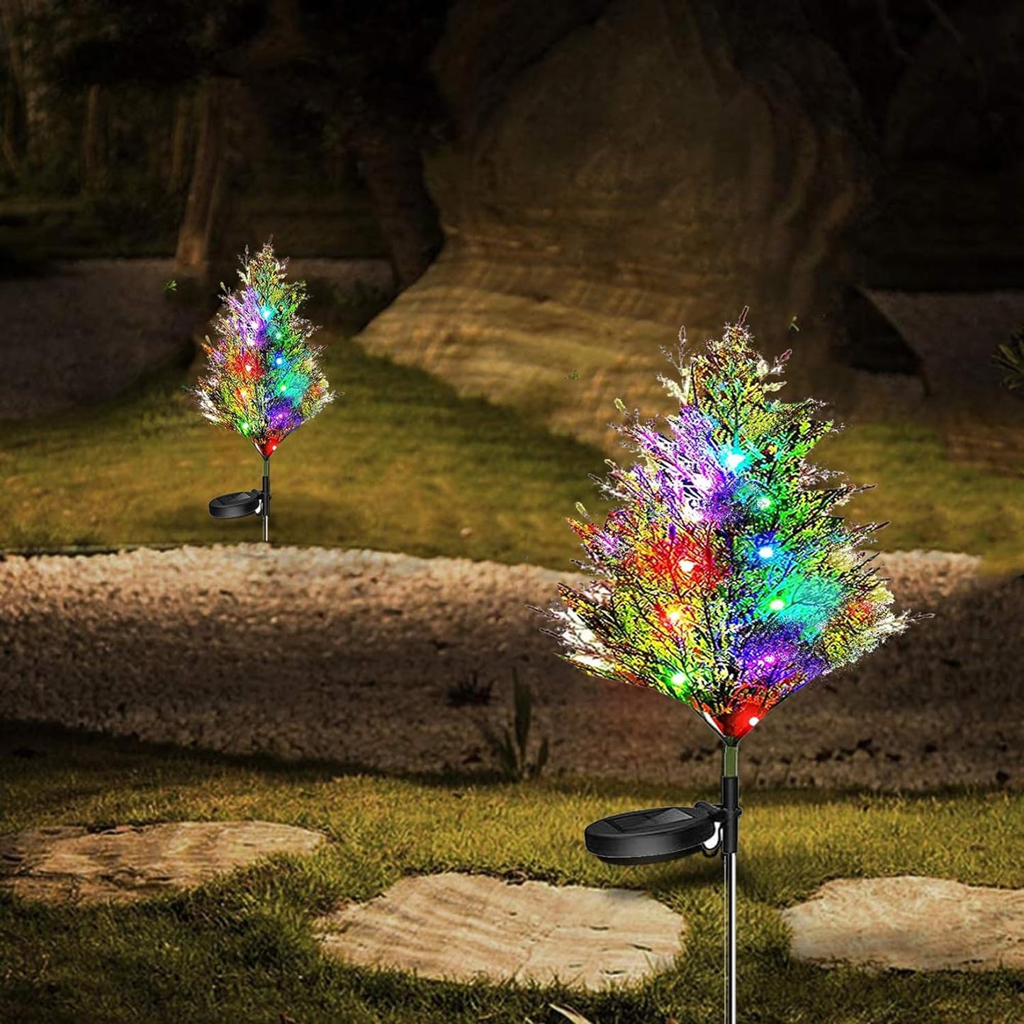 1+1 GRATIS:Bradut cu Lumini RGB, Incarcare Solara, Panou Solar Inclus, Lumini Multicolore, 74 cm Inaltime