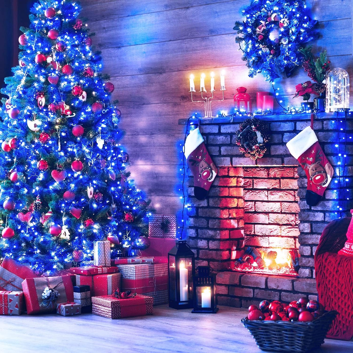 1+1 GRATIS:Instalatie De Craciun, Tip Rola, Cu 1000 LED-uri Mari, Interior sau Exterior, Rezistenta La Vreme Rea, 100 m, Albastru Regal