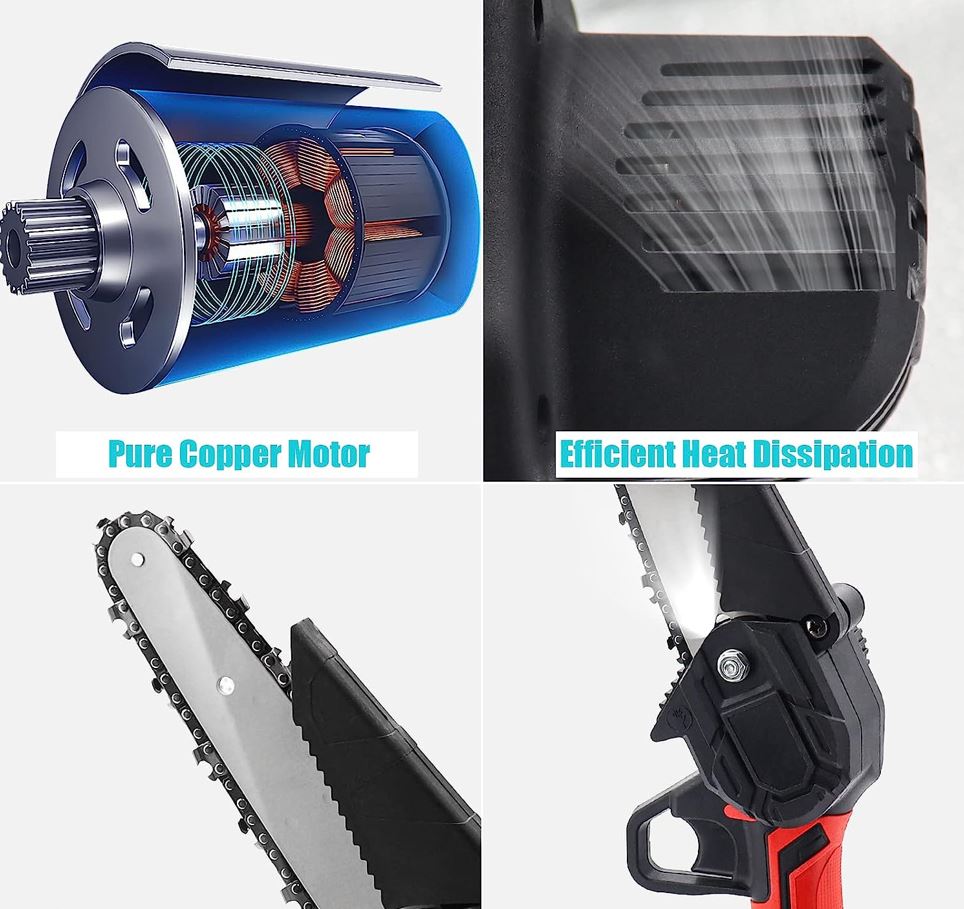 Drujba Electrica Cu Ungere, cu 2 x Acumulatori 48V, 1 x Lama Lunga de 21 cm, 1 x Lant, Incarcator si Geanta Transport +PILA CADOU