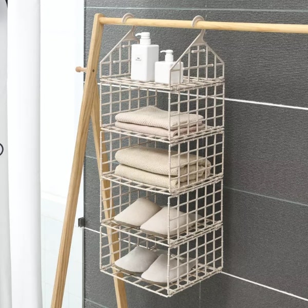 Organizator Pentru Dulap, Suspendat, Cu 5 Rafturi, Bej