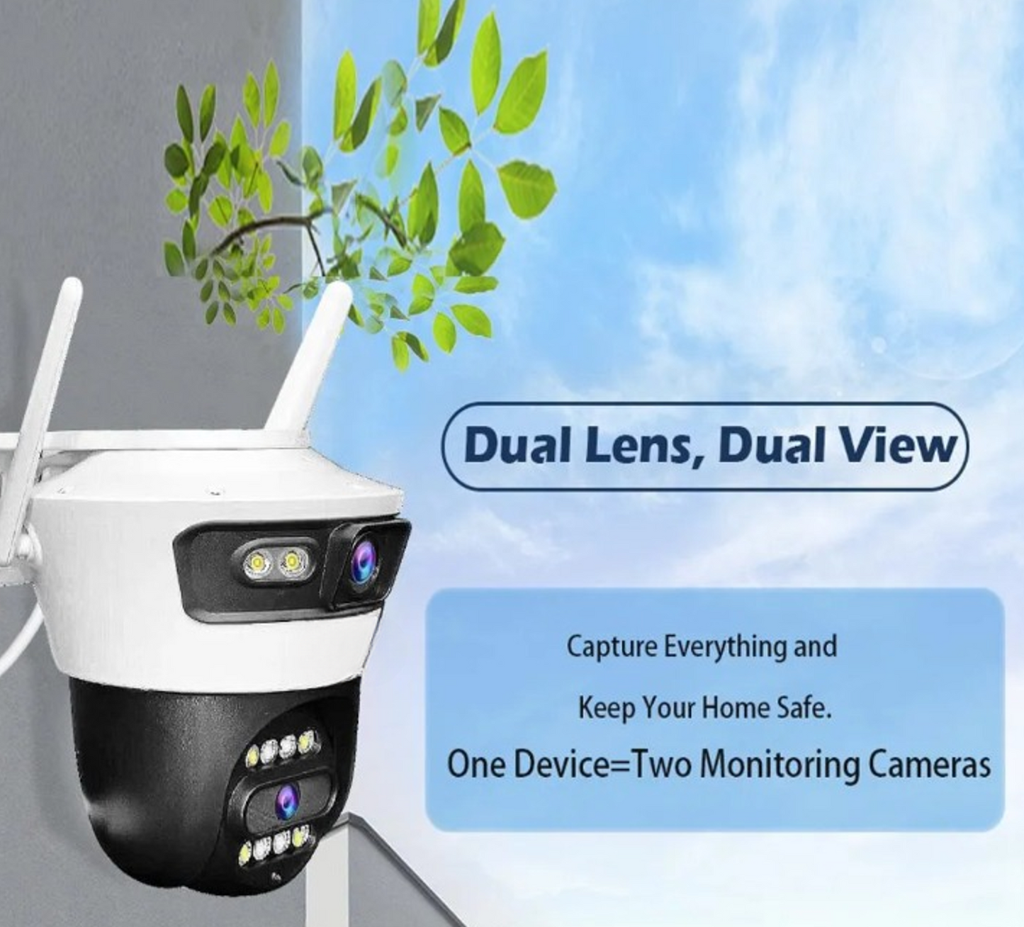 Camera Smart Jortan, Conexiune Wifi, 2 Lentile, Vizualizare Live In Aplicatie, Interior/Exterior, IP66 Protectie + CARD 32GB CADOU