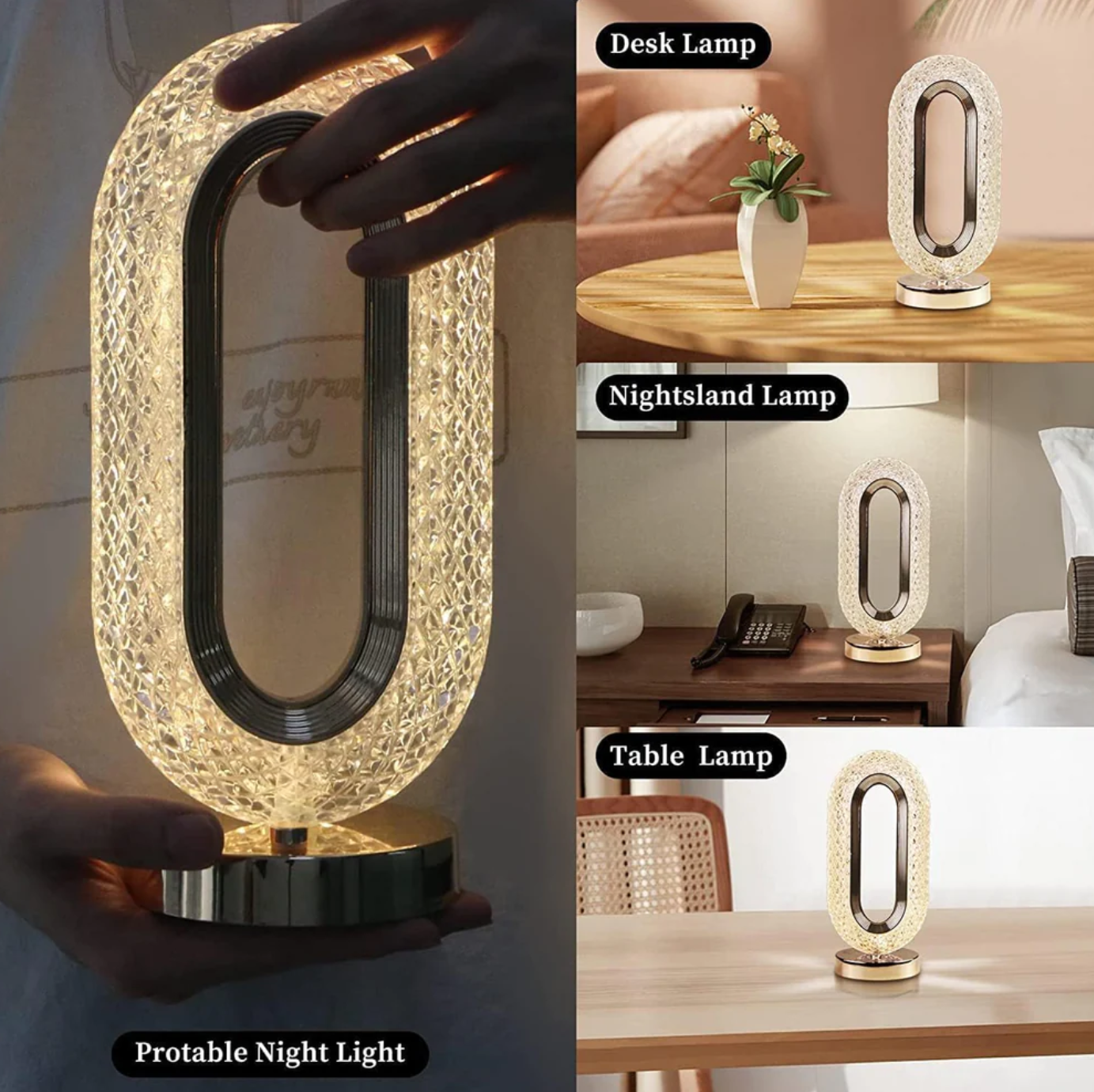 Lampa Luxury, Cristale LED, 3 Moduri De Iluminare, Intensitate Reglabila, Incarcare USB