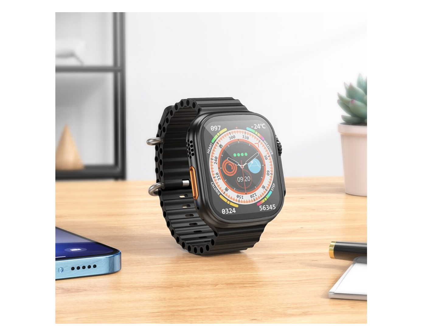 Ceas Smartwatch S9 Ultra, Deluxe Edition, Incarcare Wireless, Notificare Apel, Ritm Cardiac, Monitorizare Somn cu Bratara din Silicon