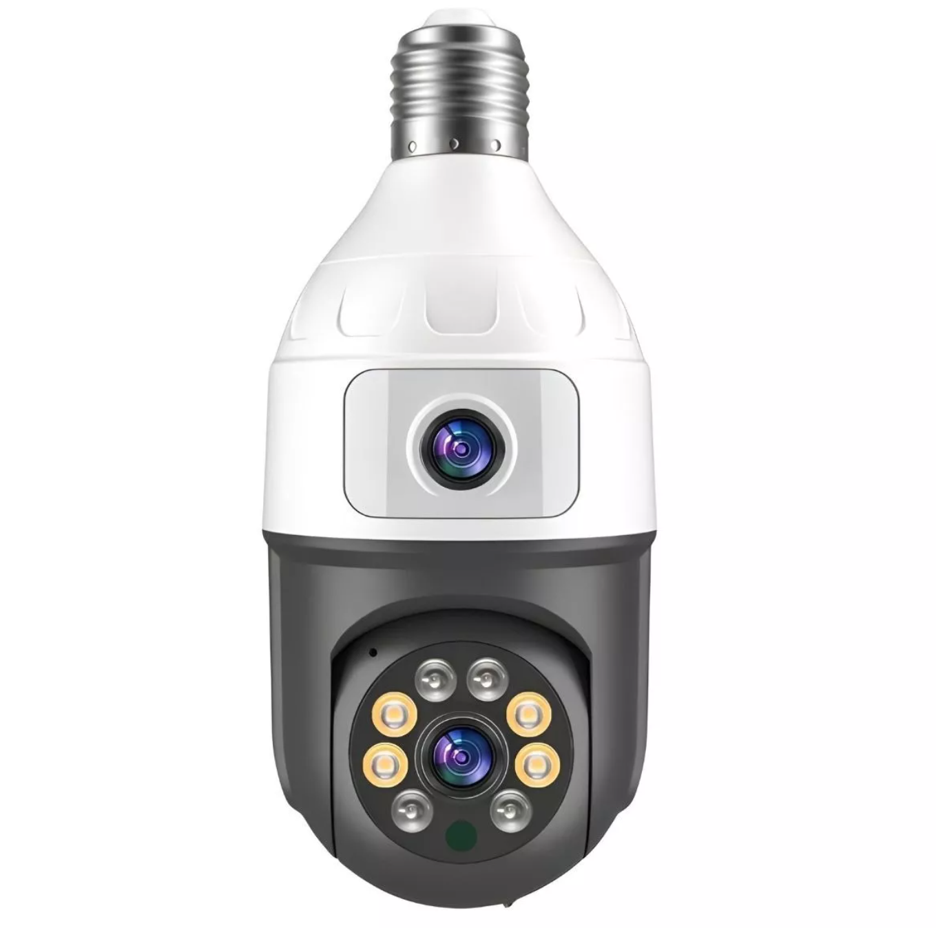 Camera Inteligenta De Supraveghere, cu 2 Lentile, Tip Bec, Conexiune Wifi, Aplicatie Telefon si Microfon Incorporat + Card 32GB Cadou