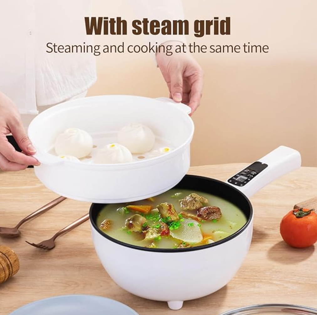 Tigaie Electrica Multifunctionala, 26 Cm, Pentru Gatit Fara Aragaz, Cu Panou De Control Inteligent + Capac