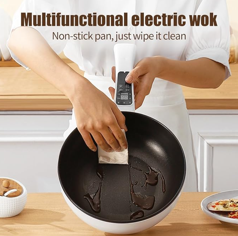 Tigaie Electrica Multifunctionala, 26 Cm, Pentru Gatit Fara Aragaz, Cu Panou De Control Inteligent + Capac