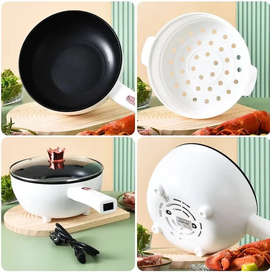 Tigaie Electrica Multifunctionala, 26 Cm, Pentru Gatit Fara Aragaz, Cu Panou De Control Inteligent + Capac