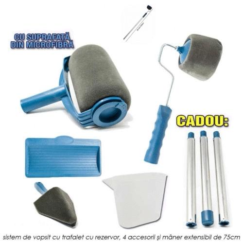 Set De Trafaleti Pentru Zugravit, Cu Recipient Vopsea Integrat si 2 Role Pentru Colturi + CADOU Brate Extensie