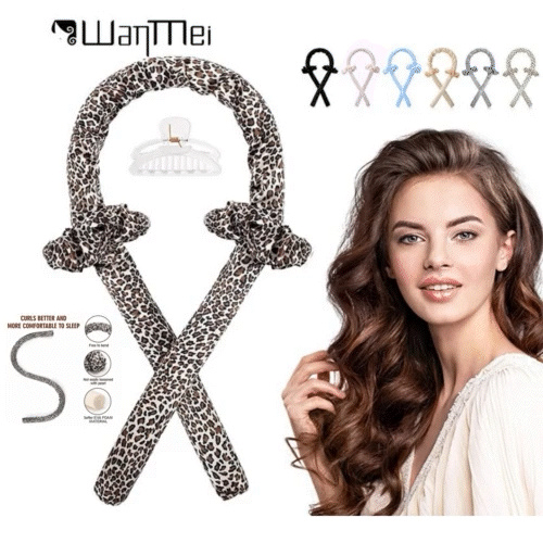 Set Ondulator Fara Caldura Pentru Par, Cu 2 Elastice Din Matase Si 1 Clame, Print Leopard + Perie De Scame CADOU