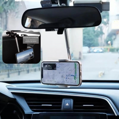 Suport Auto Pentru Telefon, Cu Prindere Pe Oglinda, Negru