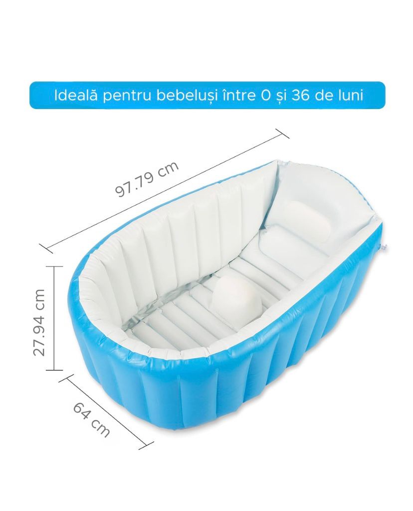 PACHET PROMO: Piscina Gonflabila Premium 115x 82x 33 cm + Cadita Gonflabila Bebelusi 0–36 luni + Pompa Electrica