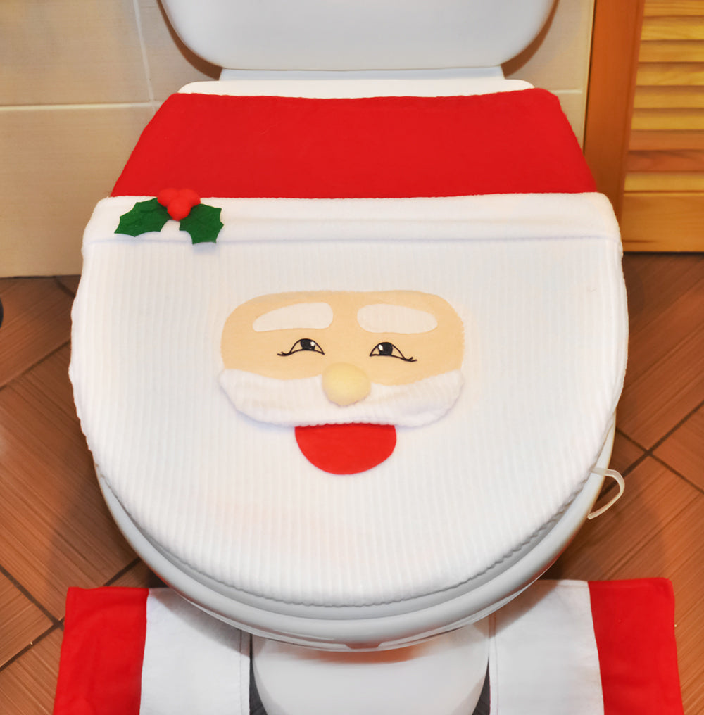 Set Decorativ Pentru Toaleta, Model Mos Craciun, 3 Piese