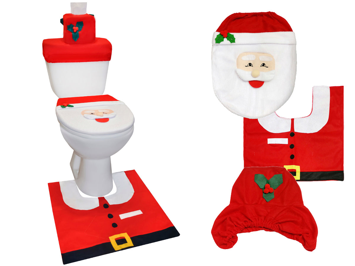 Set Decorativ Pentru Toaleta, Model Mos Craciun, 3 Piese
