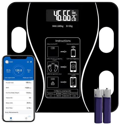 1+1 GRATIS Cantar Inteligent, Conexiune Bluetooth, Ecran Afisaj LCD, Masoara Indicii Corporali, Din Sticla Securizata