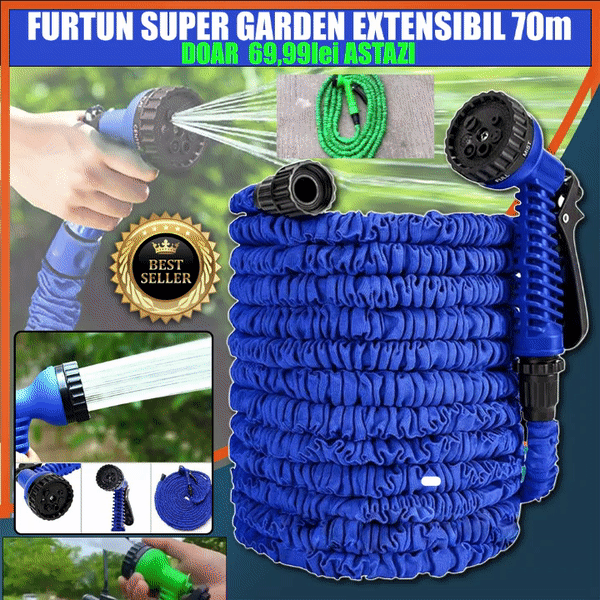 Furtun Extensibil SUPER GARDEN pana la 60m + PISTOL DE STROPIT cadou
