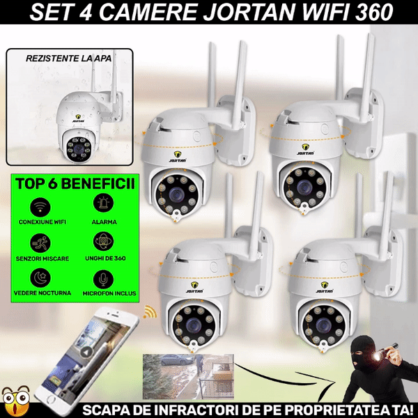 SET 4 x Camera Smart Color Jortan Surveillance4® Wifi, IP Vizualizare Live Prin Aplicatie, Senzor de Miscare, CW4