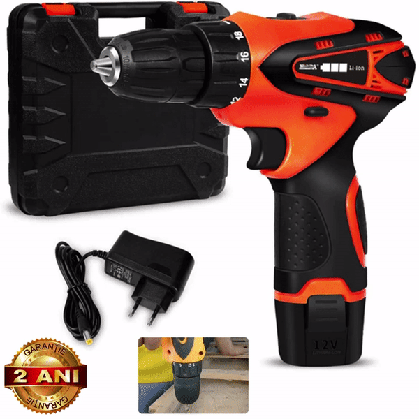 Bormasina Electrica cu 2 Acumulatori, 12V, 25 De Accesorii + Geanta De Transport Inclusa