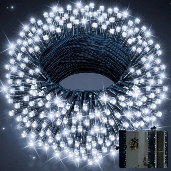 Instalatie De Craciun, Tip Sirag, Pentru Interior sau Exterior, 8 Jocuri de Lumini, Alb Rece, 1000 LED, 80 m