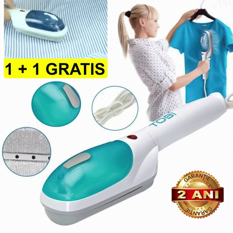 1+1 GRATIS: Fier de calcat vertical cu aburi portabil cu design ergonomic, 800W Tobi Travel Steamer