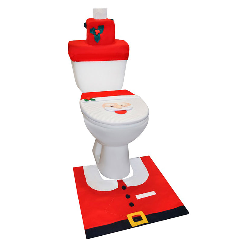 Set Decorativ Pentru Toaleta, Model Mos Craciun, 3 Piese