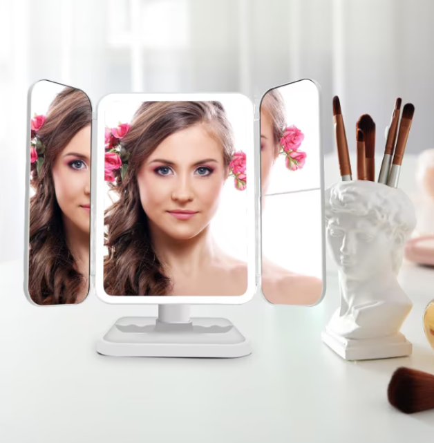 Oglinda machiaj si cosmetica cu LED, Zoom 2X, 3X si 10X, Intensitate Reglabila, USB, alb