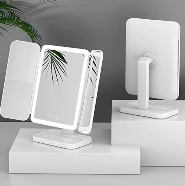 Oglinda machiaj si cosmetica cu LED, Zoom 2X, 3X si 10X, Intensitate Reglabila, USB, alb