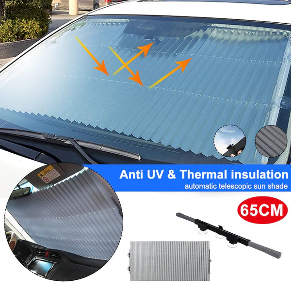 1+1 GRATIS: Parasolar Auto Tip Acordeon, Universal, Retractabil, Cu Fixare Prin Ventuze, 65 cm