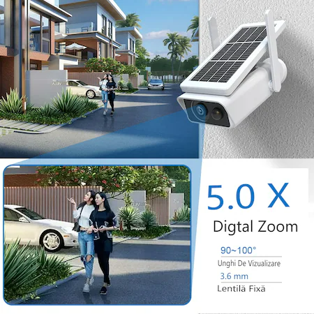 Camera de Supraveghere Solara WIFI, 3 MP FullHD, Exterior, Conectare Telefon, Night Vision, Incarcare Solara, Rezistenta la apa