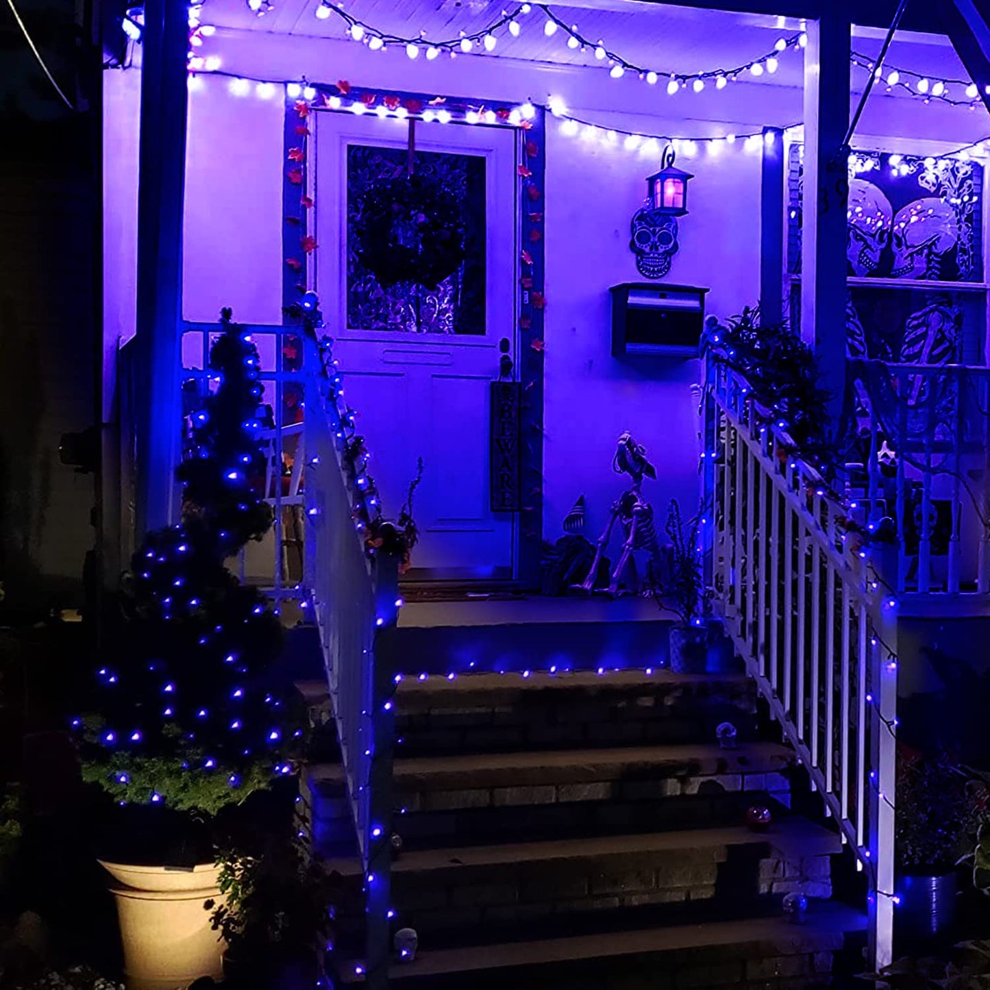 Instalatie De Craciun, Tip Rola, Cu 500 LED-uri Mari, Interior sau Exterior, Rezistenta La Vreme Rea, 50 m, Albastru Regal